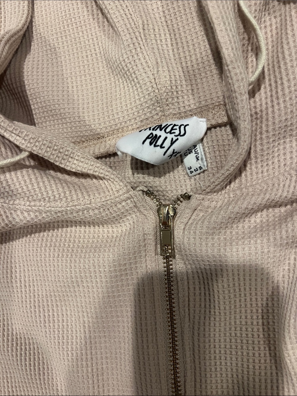 Princess Polly Pale Pink Waffle Zip Hoodie Jacket Sz 2 - Picture 2 of 2